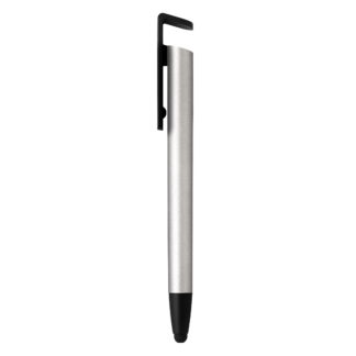 HALTER, plastična "touch" hemijska olovka sa držačem za mobilni telefon, srebrna