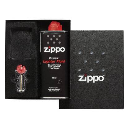 ZIPPO SET 50R, poklon kutija sa benzinom, kremenom i prostorom za upaljač, crna