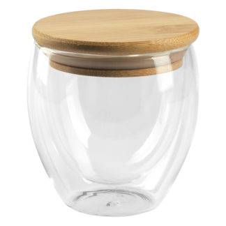 GOLD, čaša sa drvenim poklopcem, 250 ml, transparentna