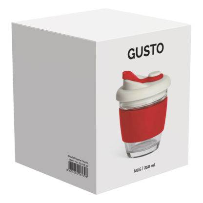 GUSTO, čaša sa silikonskim držačem, 250 ml, crvena